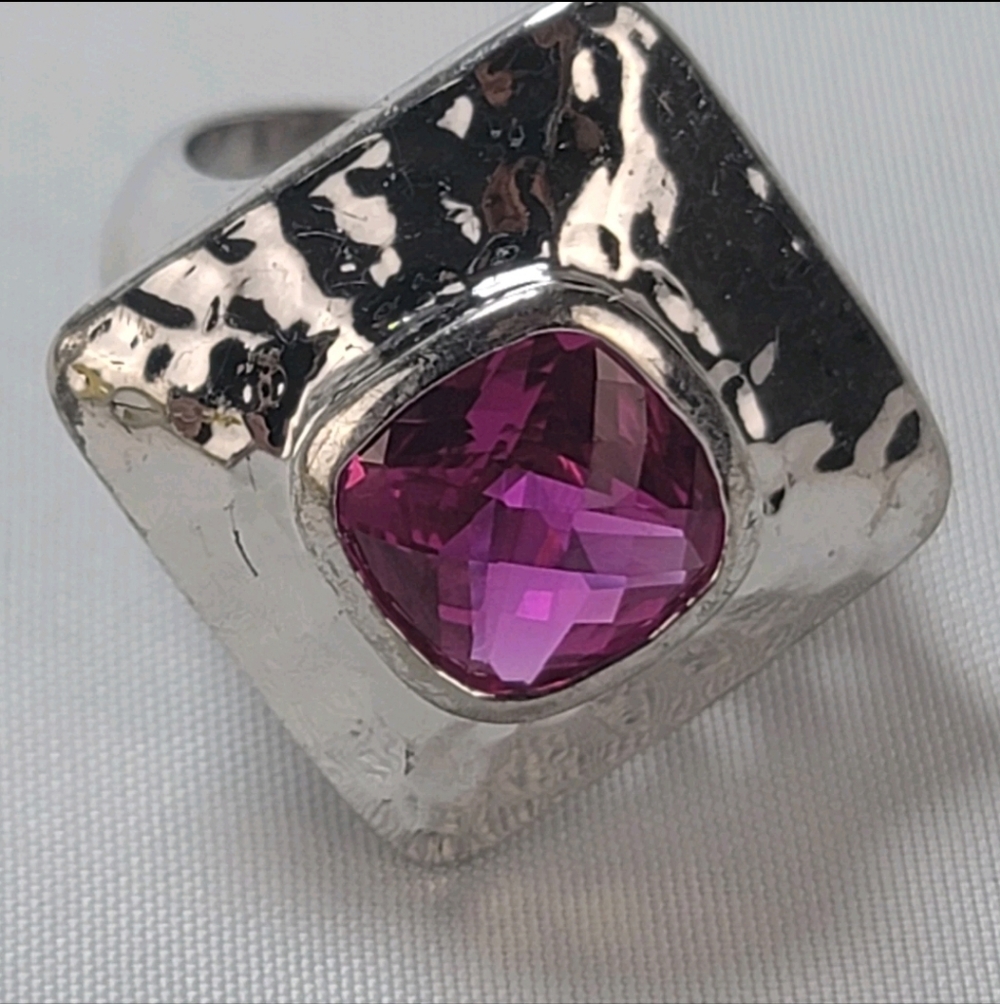Pink Tourmaline Cushion Cut Sterling Silver Ring Vintage